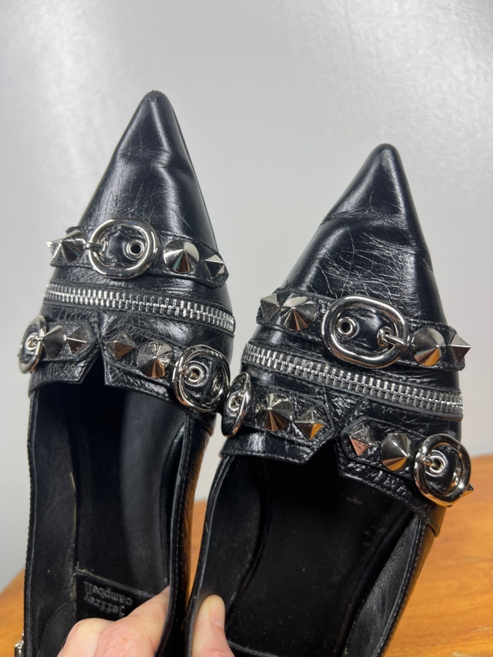 Jeffrey Campbell Black Studded Pointed Toe Zipper Pumps - Picture 6 of 10